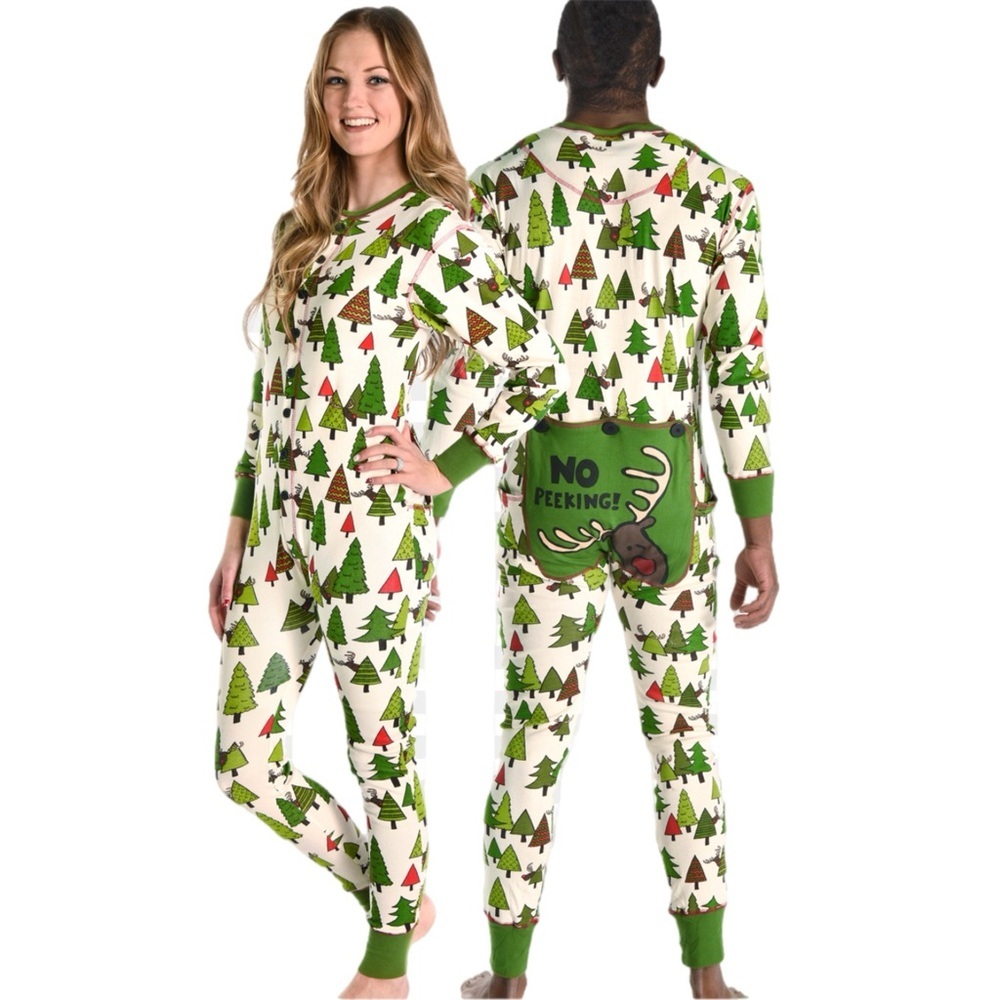 Lazy One Christmas Tree Moose Print Flapjack Onesie Pajama S